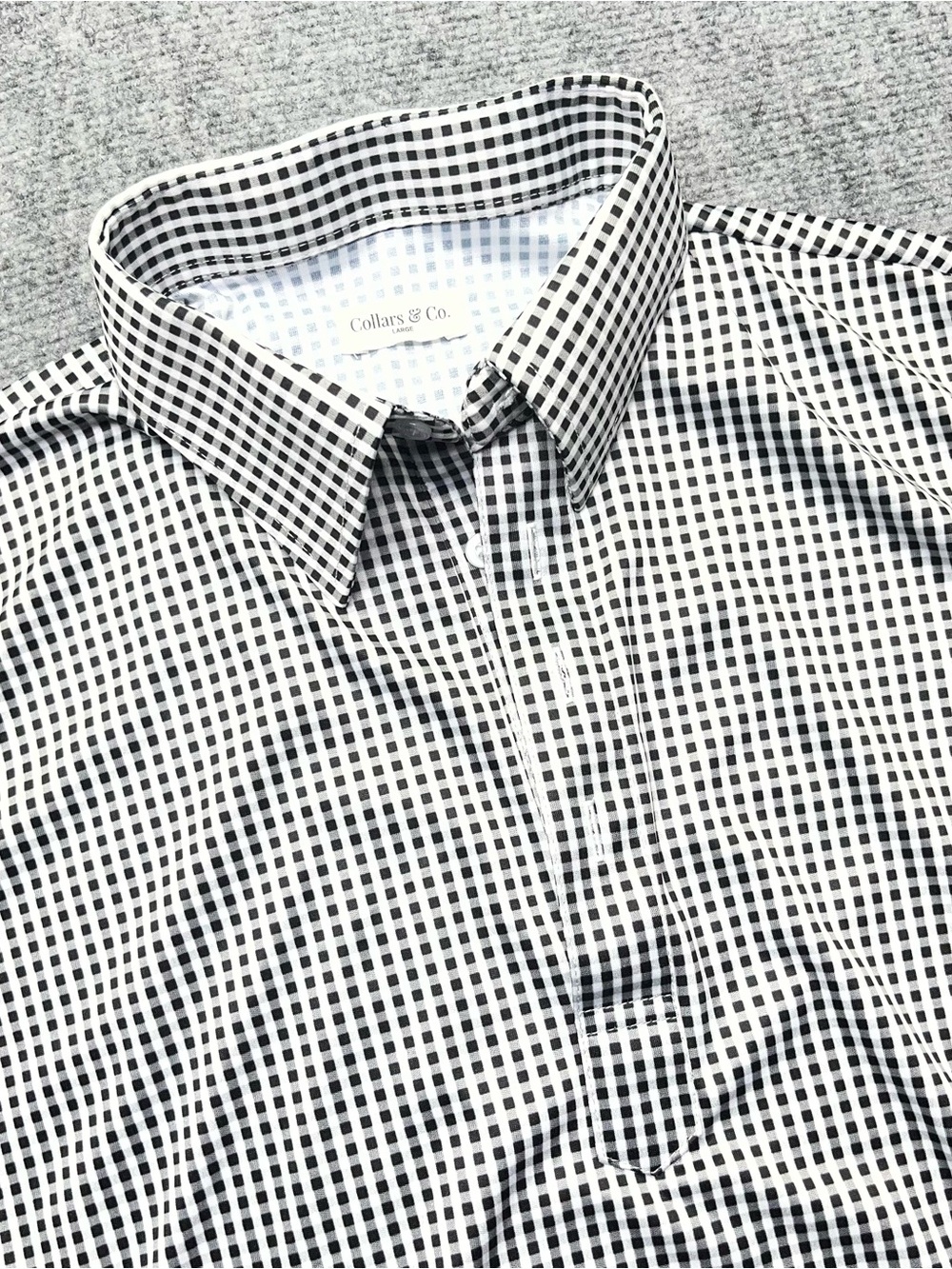 Collars & Co. Mens L Dress Collar Polo Black White Check Short Sleeve Golf